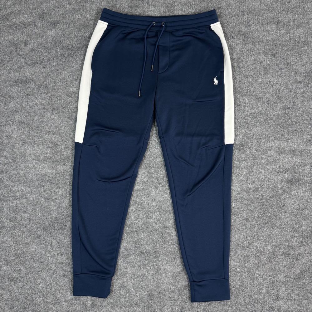 Polo Ralph Lauren Performance Side Stripe Joggers Mens M Navy Blue Polyester GUC